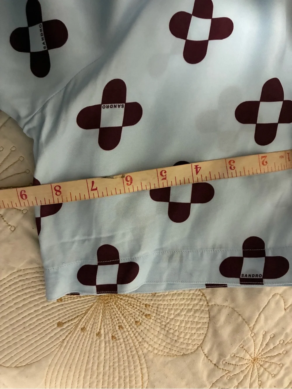 Light Blue Short-Sleeve Camp Shirt with Burgundy Geo Print